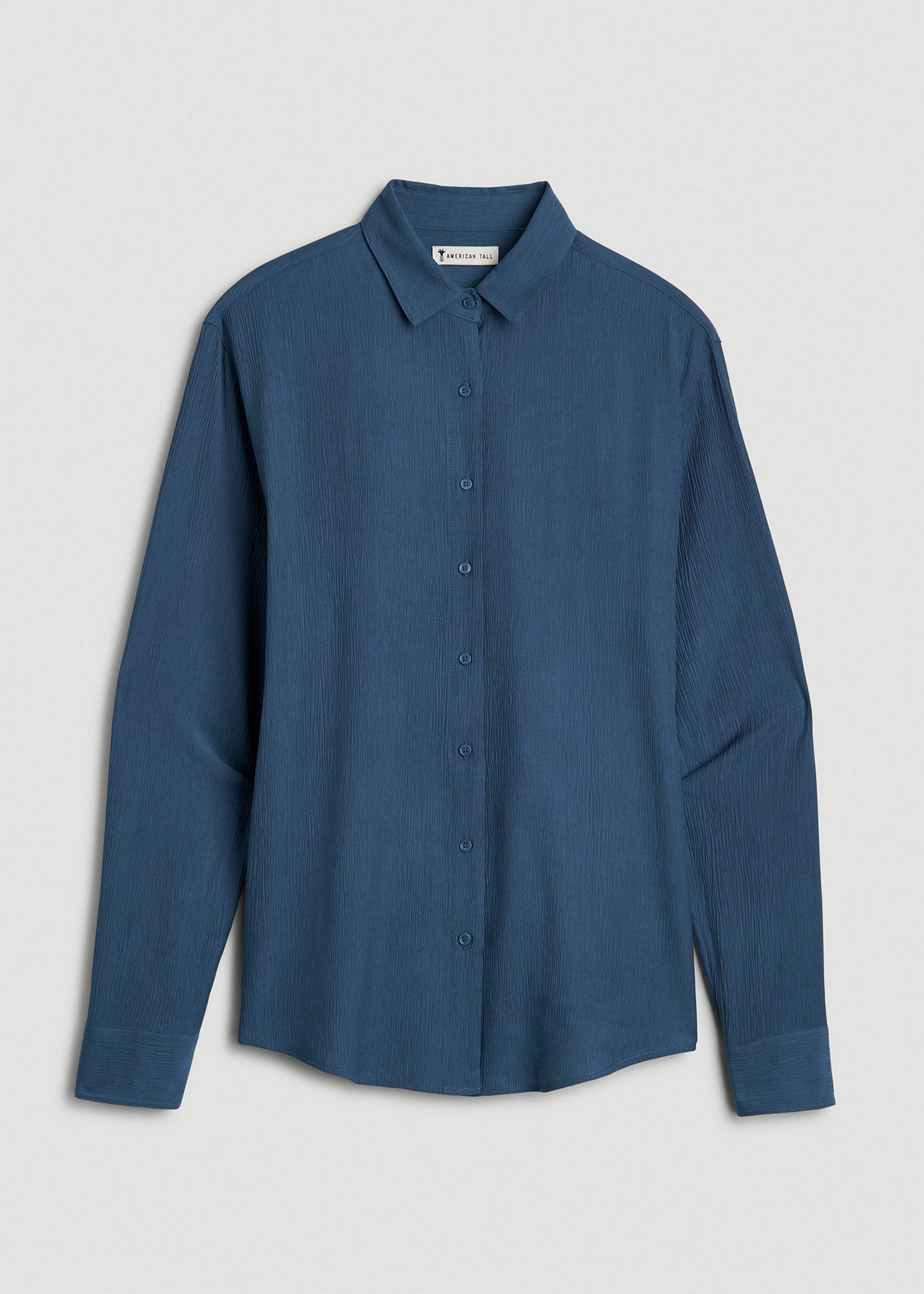 American Tall Women|Men Long Sleeve Crinkle Blouse for Tall Women in Flag Blue