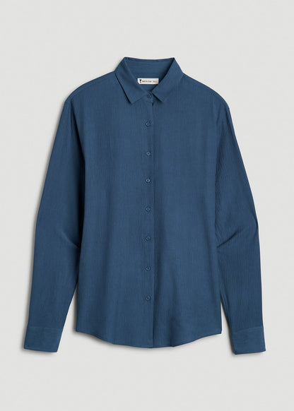American Tall Women|Men Long Sleeve Crinkle Blouse for Tall Women in Flag Blue