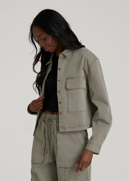 American Tall Women|Men Garment Dyed Utility Shirt for Tall Women in Camper Green