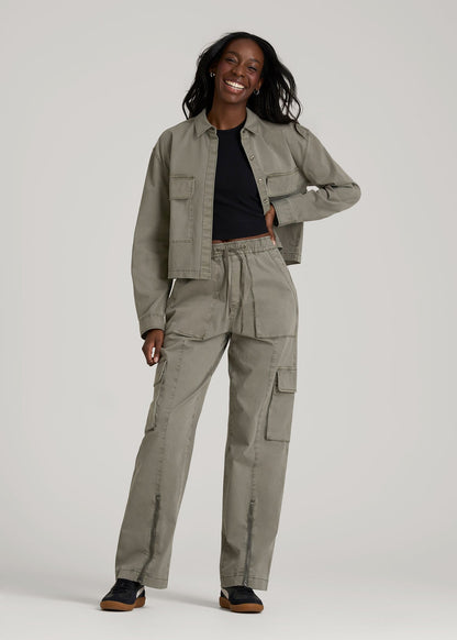 American Tall Women|Men Garment Dyed Utility Shirt for Tall Women in Camper Green