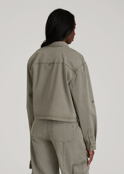 American Tall Women|Men Garment Dyed Utility Shirt for Tall Women in Camper Green
