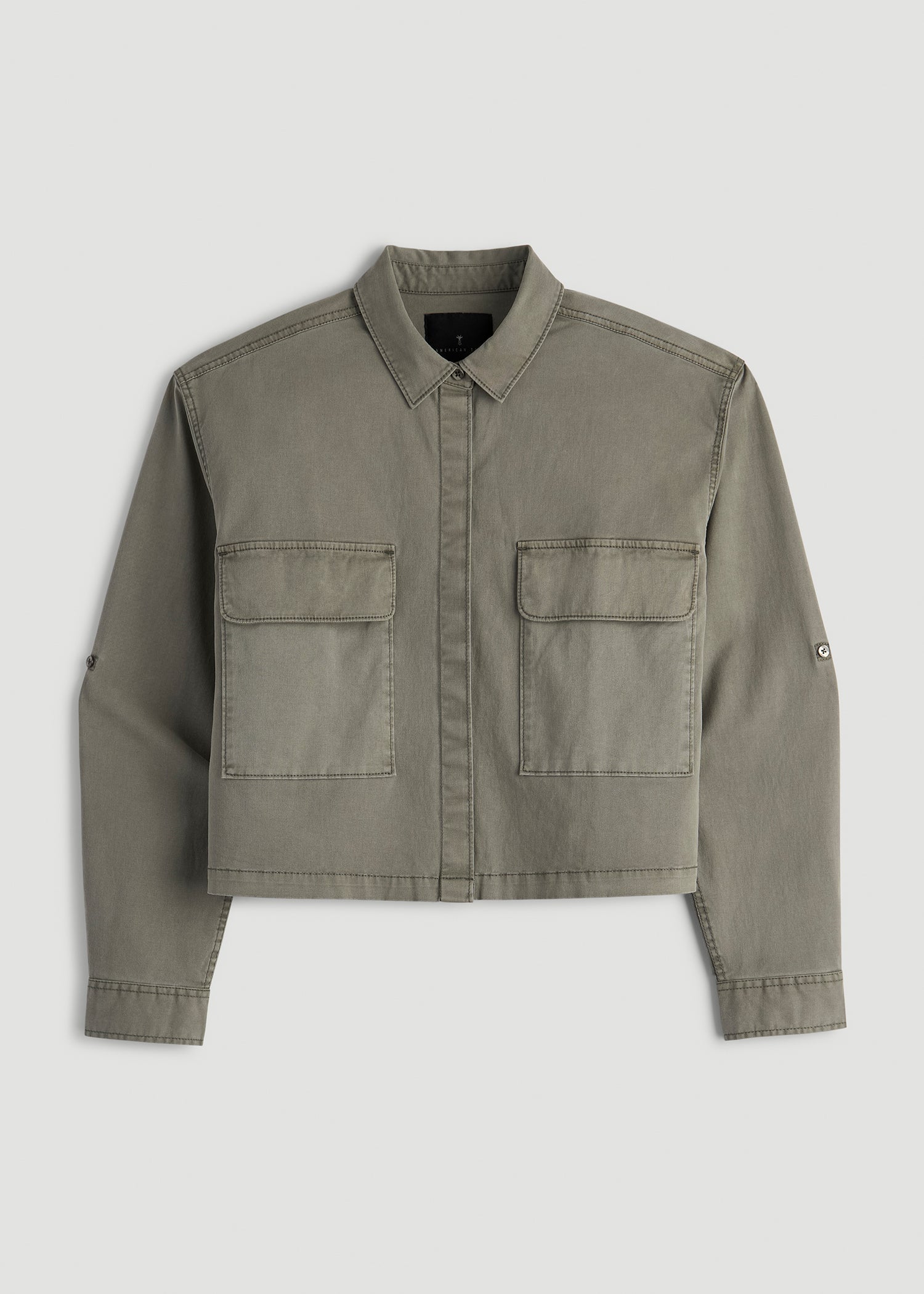 American Tall Women|Men Garment Dyed Utility Shirt for Tall Women in Camper Green