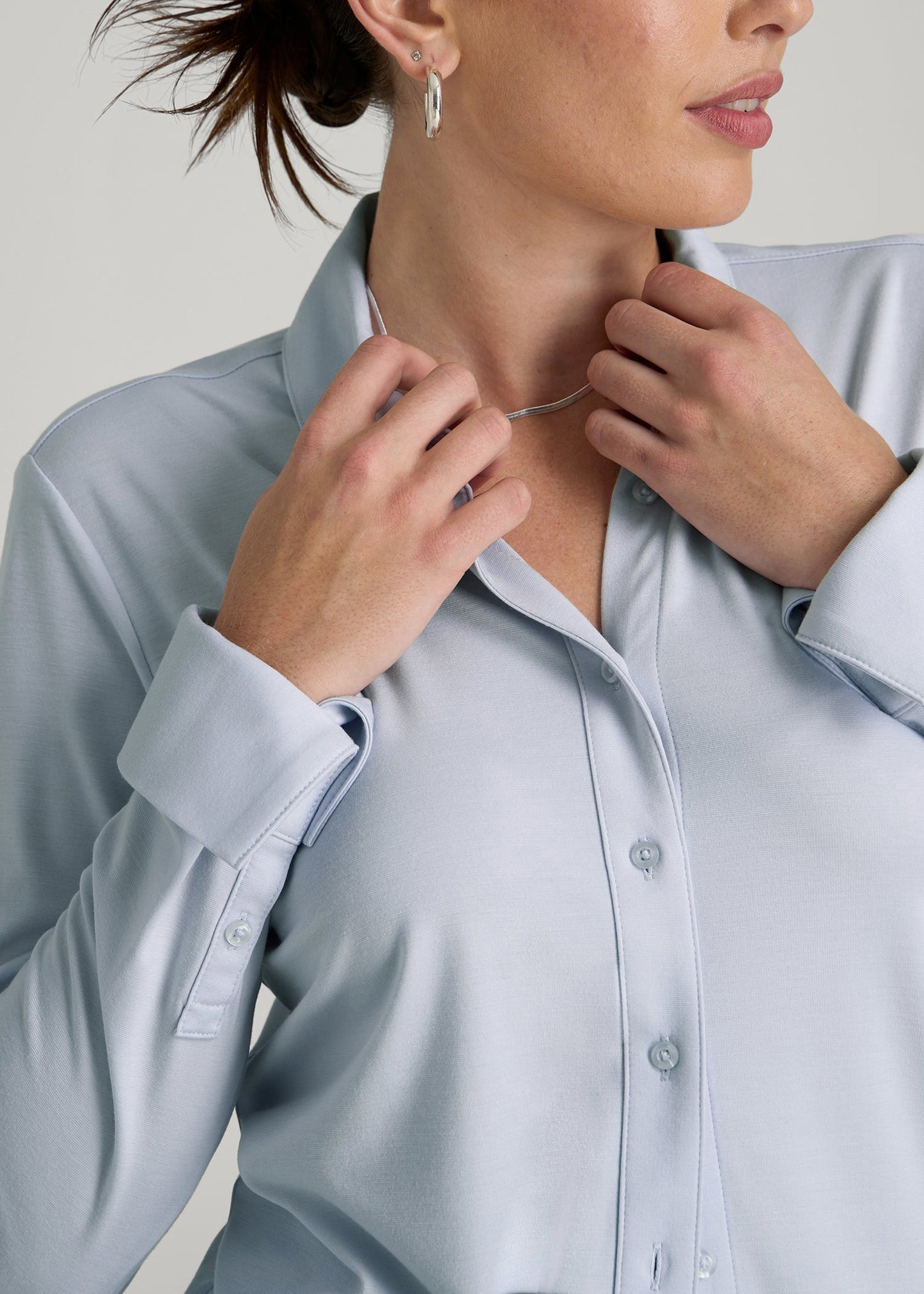 American Tall Women|Men Slub Knit Button-Up Shirt for Tall Women in Light Blue