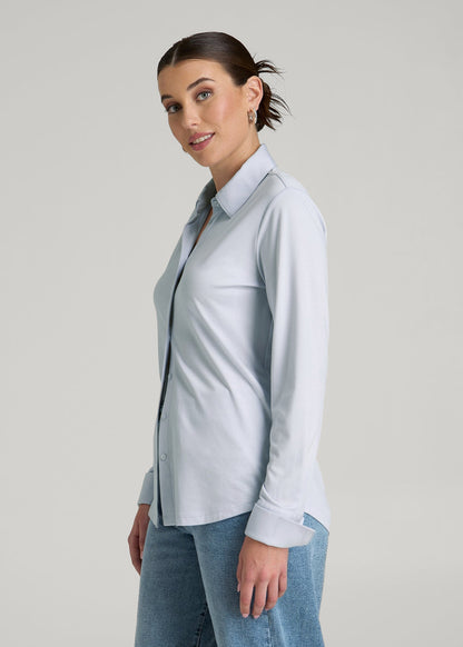 American Tall Women|Men Slub Knit Button-Up Shirt for Tall Women in Light Blue