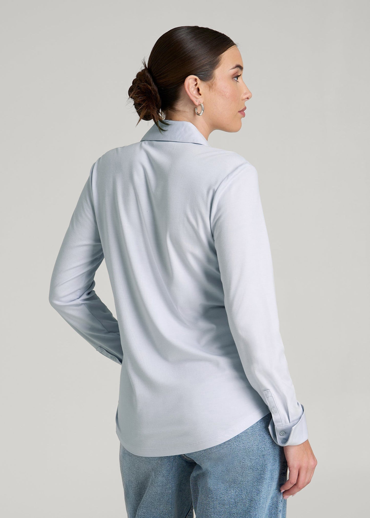 American Tall Women|Men Slub Knit Button-Up Shirt for Tall Women in Light Blue