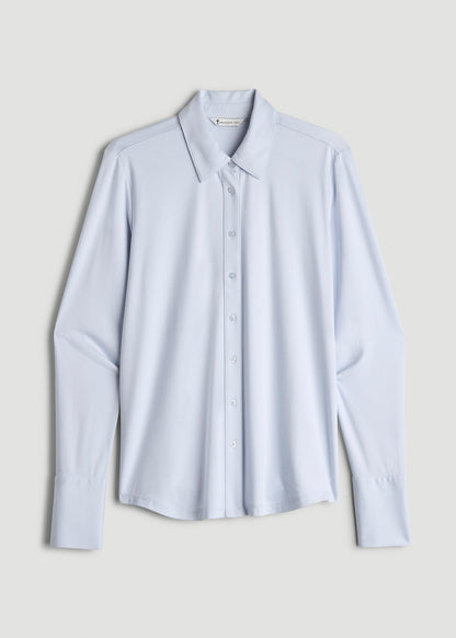 American Tall Women|Men Slub Knit Button-Up Shirt for Tall Women in Light Blue