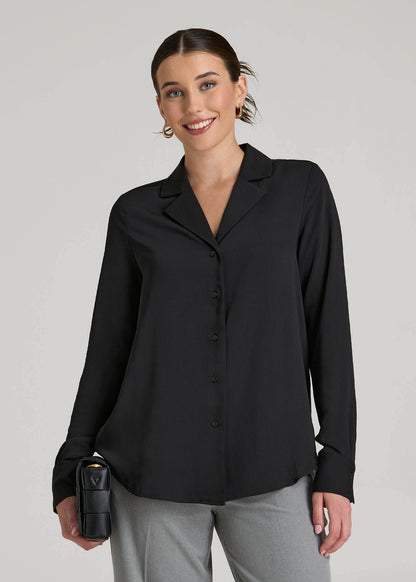 American Tall Women|Men Notch Collar Blouse for Tall Women in Black