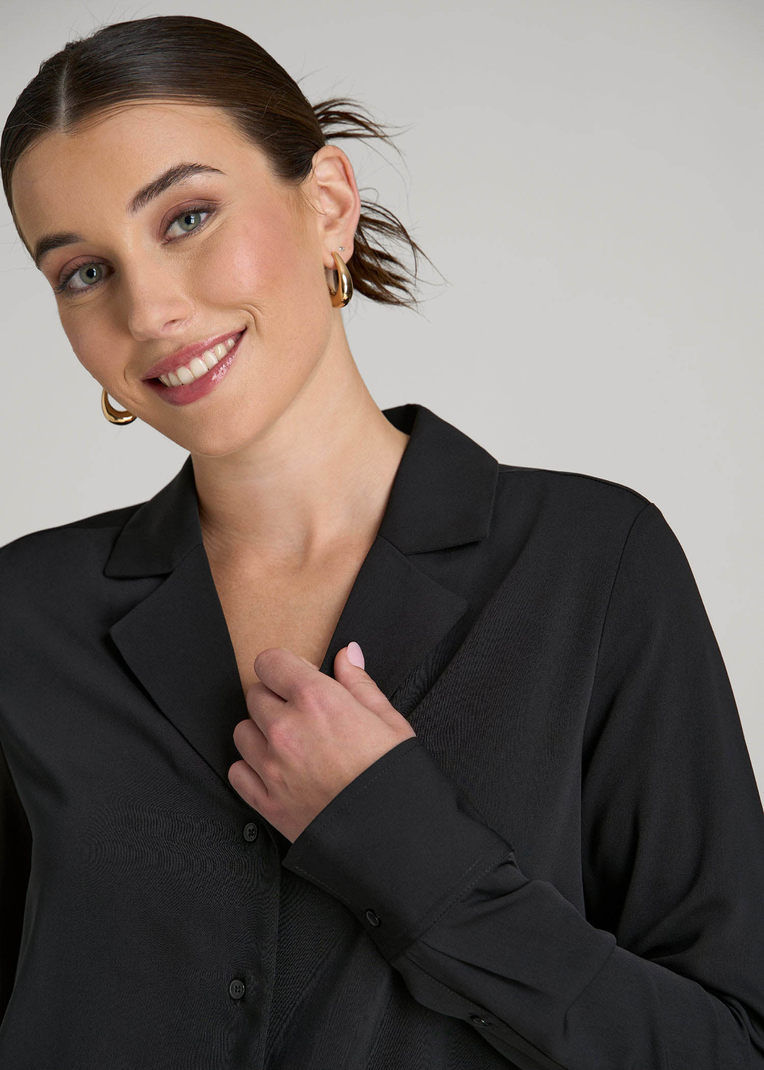American Tall Women|Men Notch Collar Blouse for Tall Women in Black