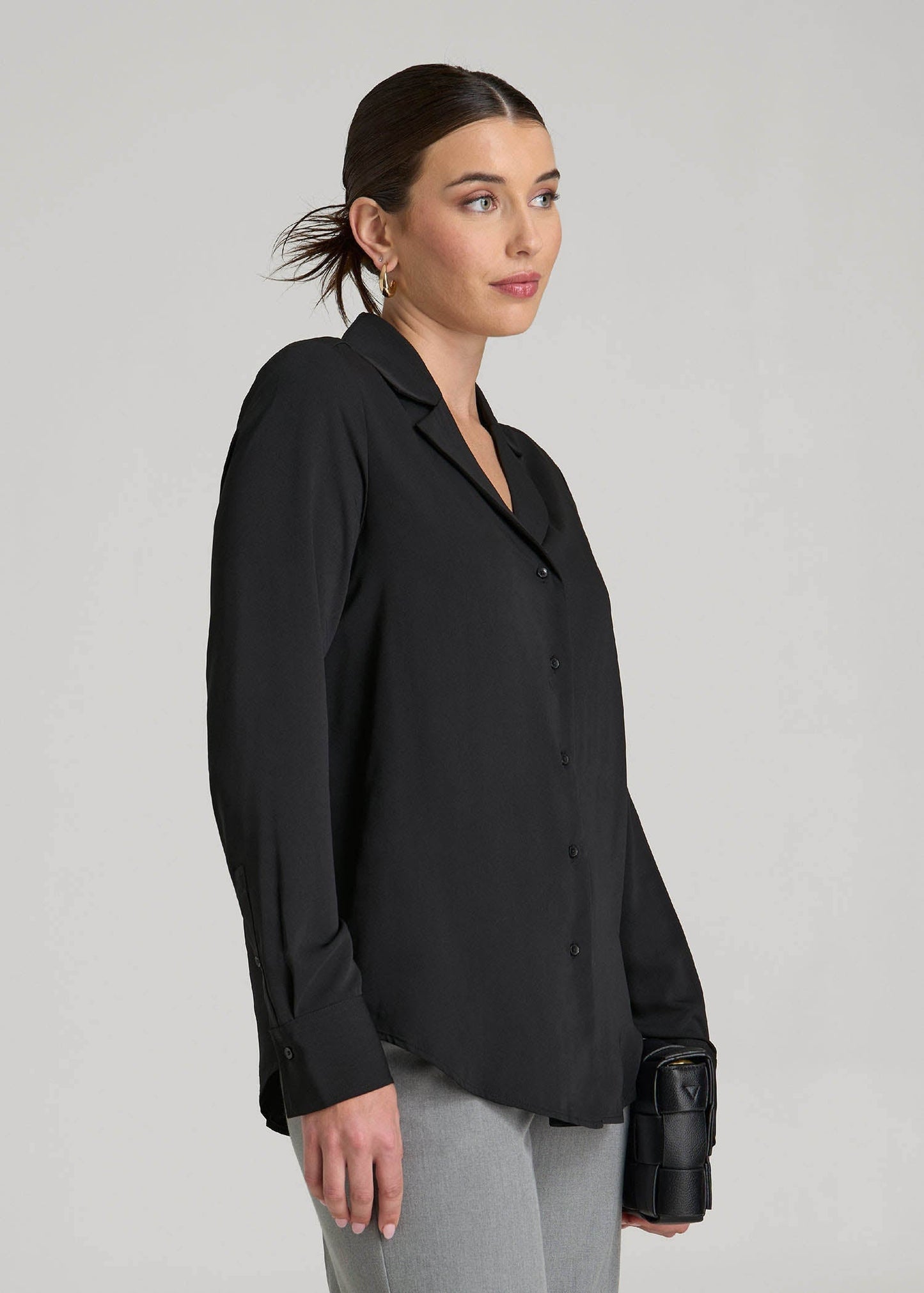 American Tall Women|Men Notch Collar Blouse for Tall Women in Black