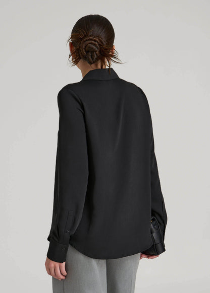 American Tall Women|Men Notch Collar Blouse for Tall Women in Black