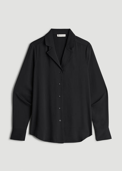 American Tall Women|Men Notch Collar Blouse for Tall Women in Black
