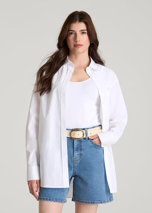 American Tall Women Oversized Poplin Button for Tall Women Shirt in White