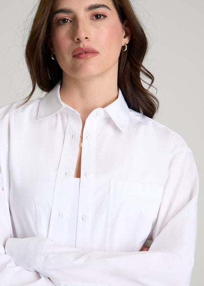 American Tall Women Oversized Poplin Button for Tall Women Shirt in White