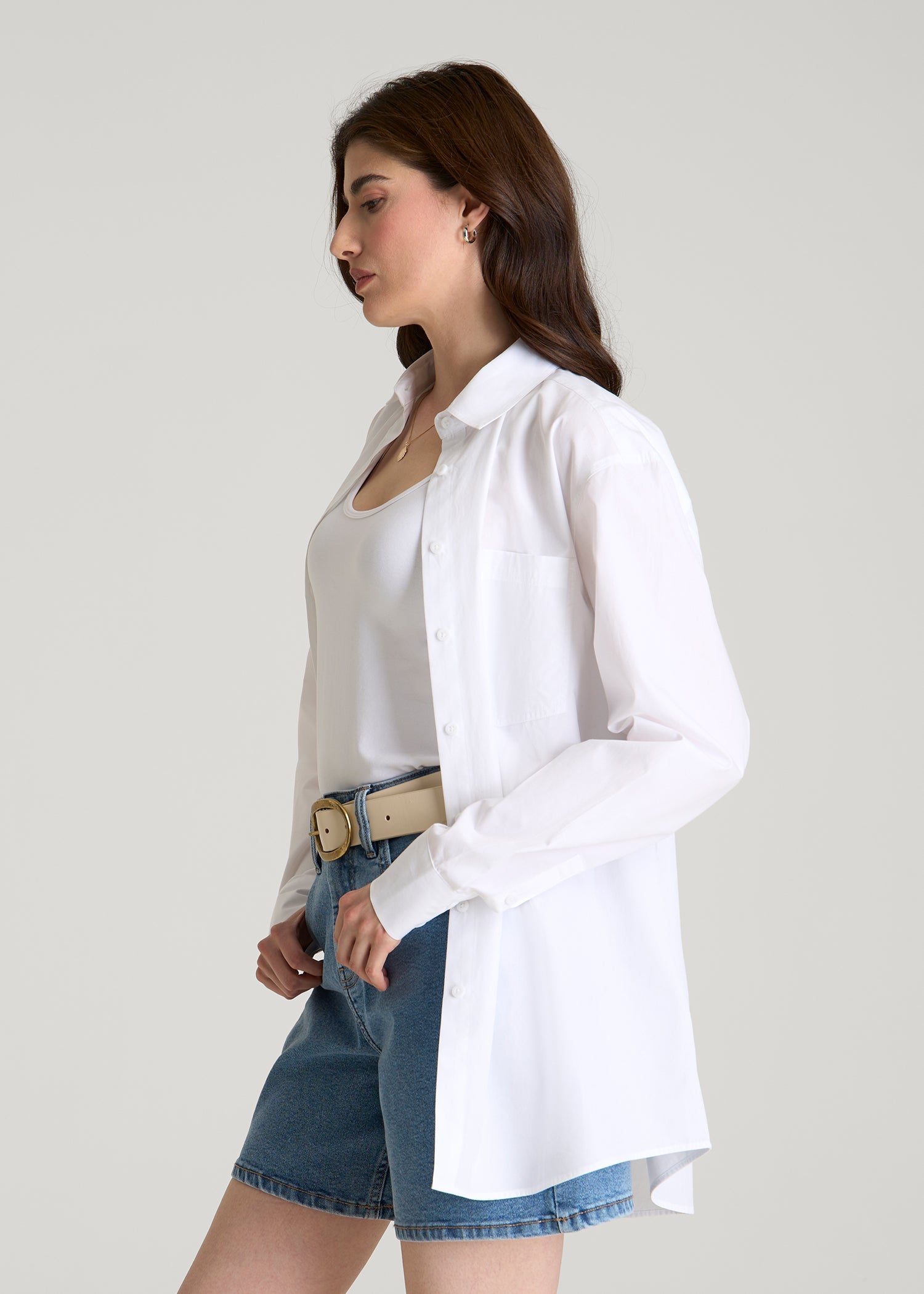 American Tall Women Oversized Poplin Button for Tall Women Shirt in White