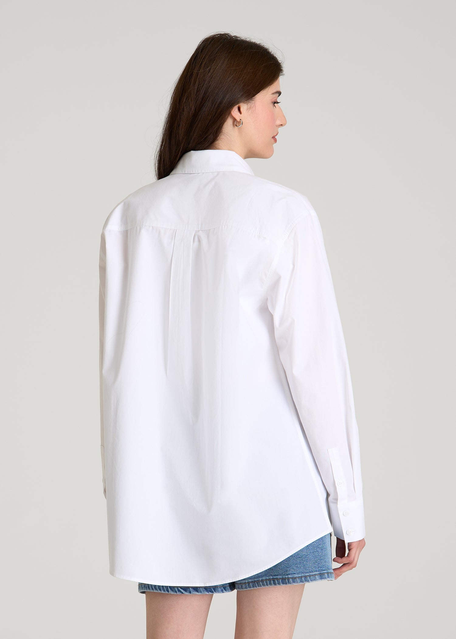 American Tall Women Oversized Poplin Button for Tall Women Shirt in White