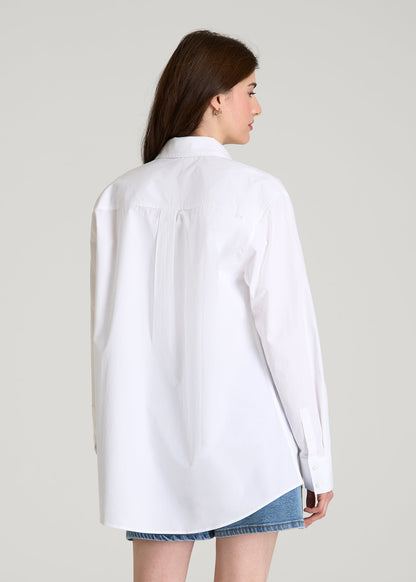American Tall Women Oversized Poplin Button for Tall Women Shirt in White