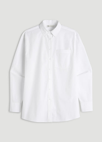 American Tall Women Oversized Poplin Button for Tall Women Shirt in White