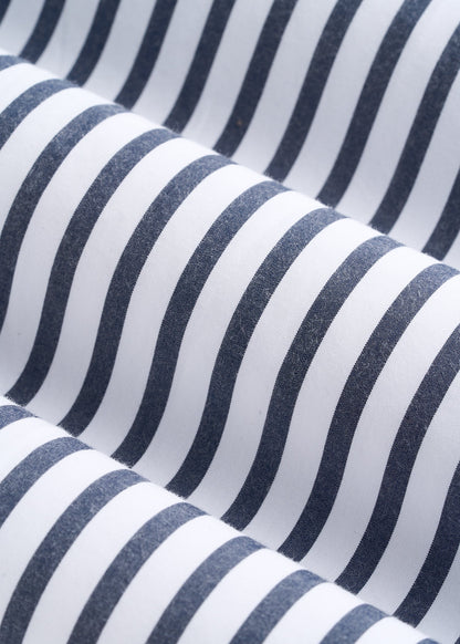 American Tall Women Oversized Poplin Button Shirt for Tall Women in White and Navy Stripe
