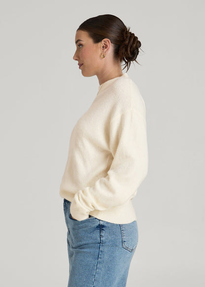 American Tall Women Relaxed Crewneck Wool Blend Sweater for Tall Women in White Alyssum