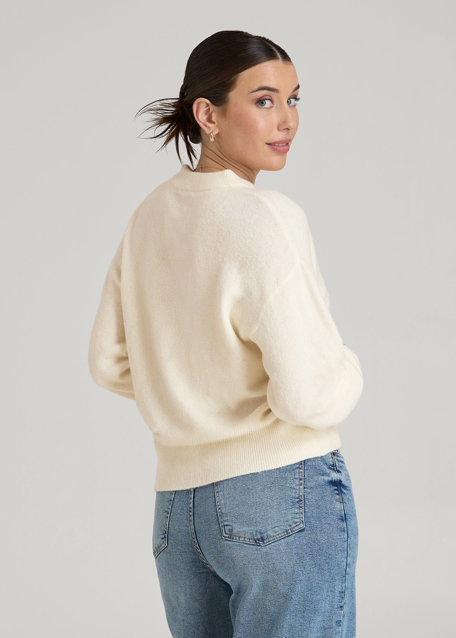 American Tall Women Relaxed Crewneck Wool Blend Sweater for Tall Women in White Alyssum