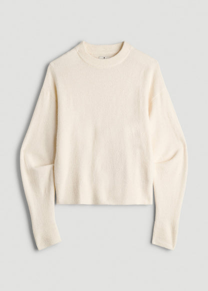 American Tall Women Relaxed Crewneck Wool Blend Sweater for Tall Women in White Alyssum
