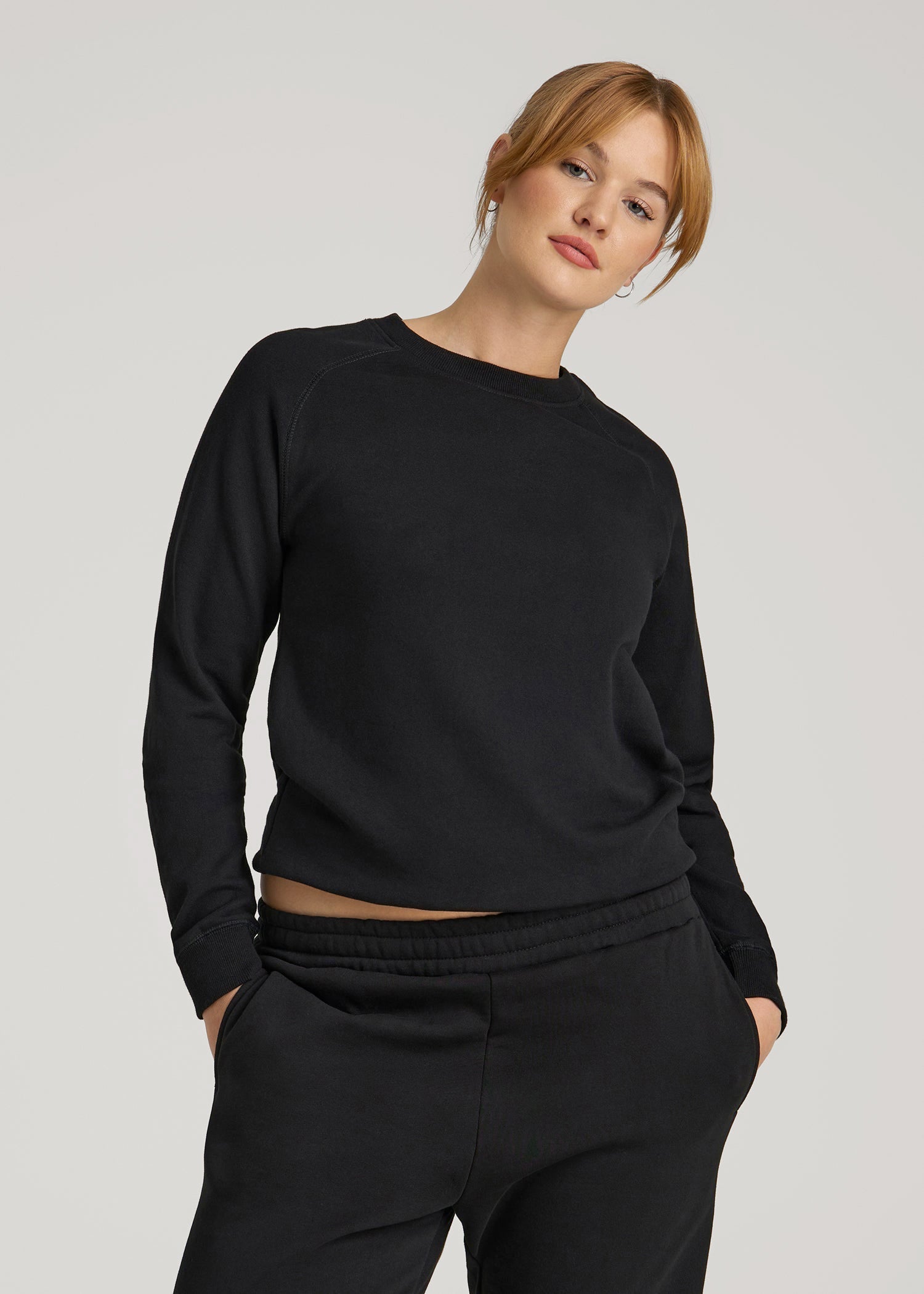 American Tall Women Wearever French Terry Crewneck Sweatshirt for Tall Women in Black