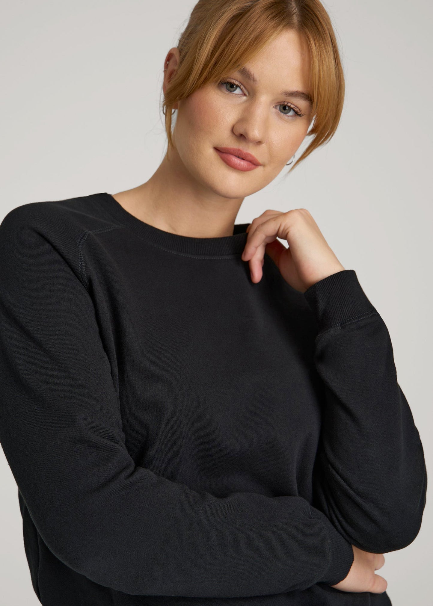 American Tall Women Wearever French Terry Crewneck Sweatshirt for Tall Women in Black