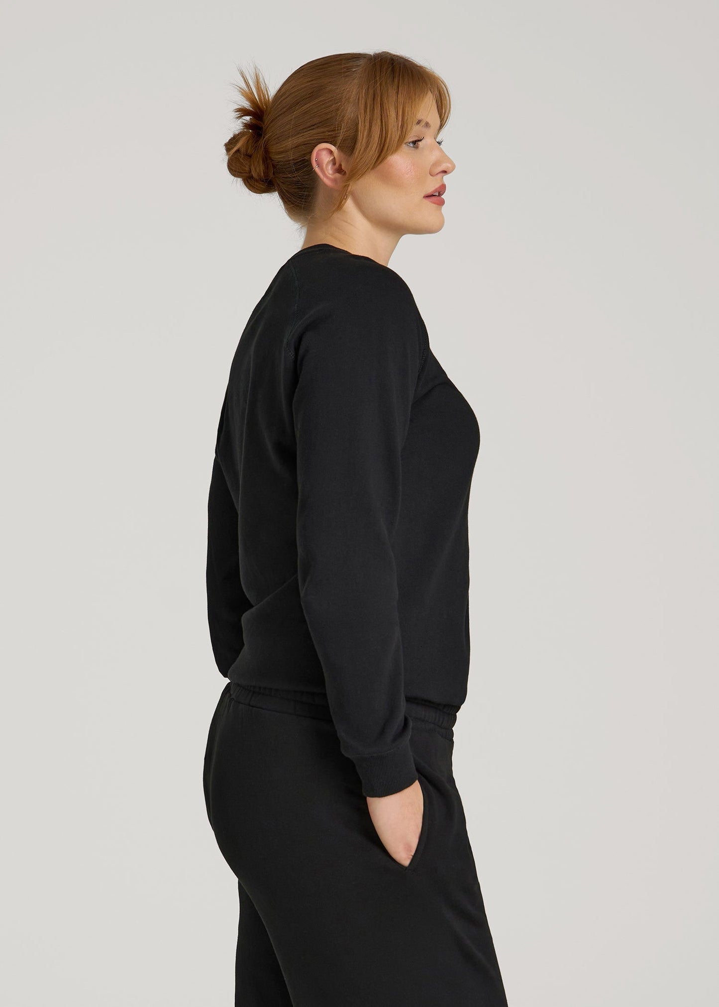 American Tall Women Wearever French Terry Crewneck Sweatshirt for Tall Women in Black