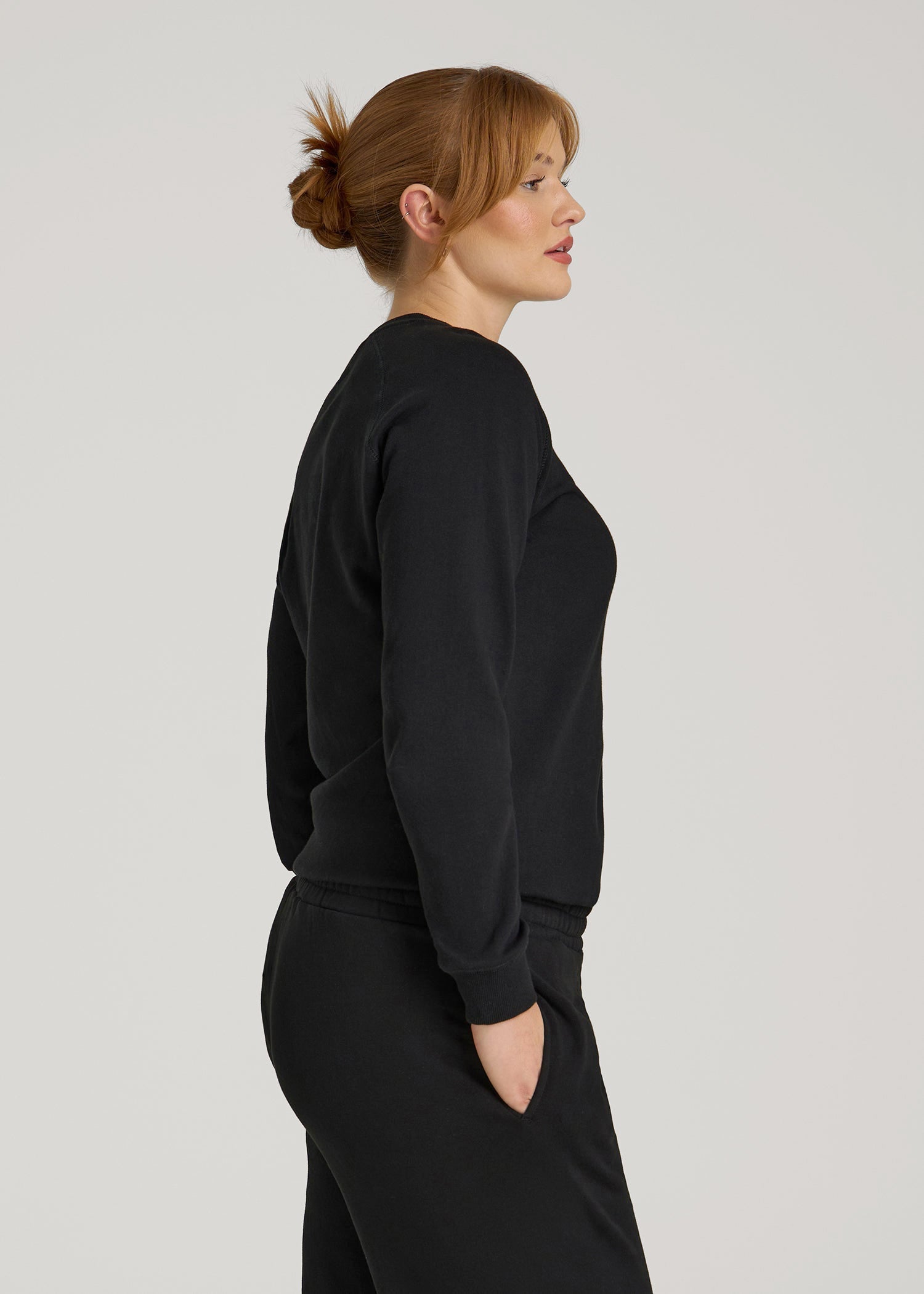 American Tall Women Wearever French Terry Crewneck Sweatshirt for Tall Women in Black