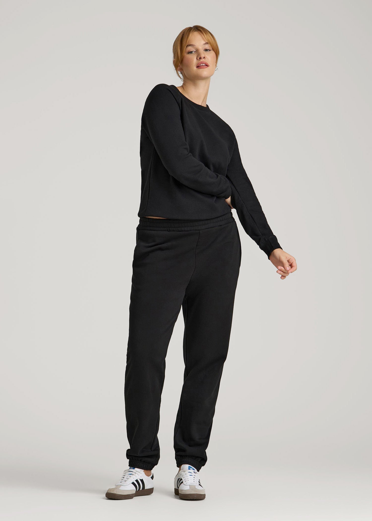 American Tall Women Wearever French Terry Crewneck Sweatshirt for Tall Women in Black