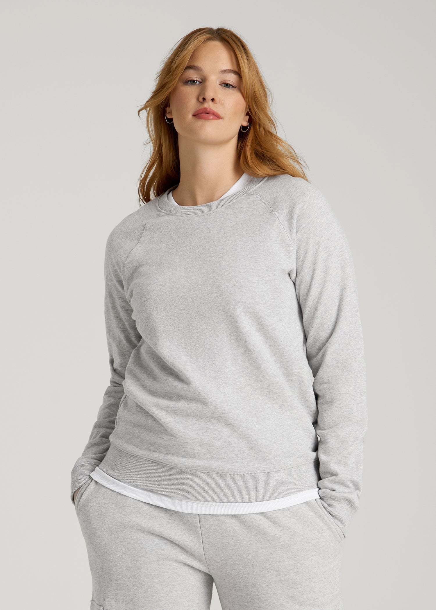 American Tall Women Wearever French Terry Crewneck Sweatshirt for Tall Women in Grey Mix