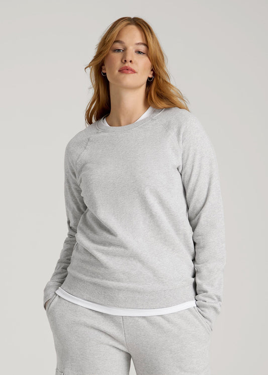 American Tall Women Wearever French Terry Crewneck Sweatshirt for Tall Women in Grey Mix
