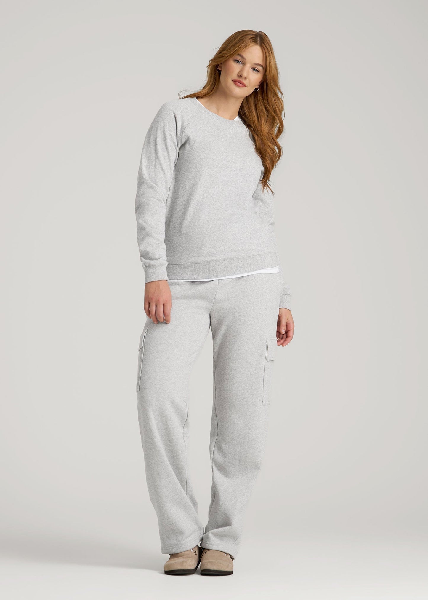 American Tall Women Wearever French Terry Crewneck Sweatshirt for Tall Women in Grey Mix