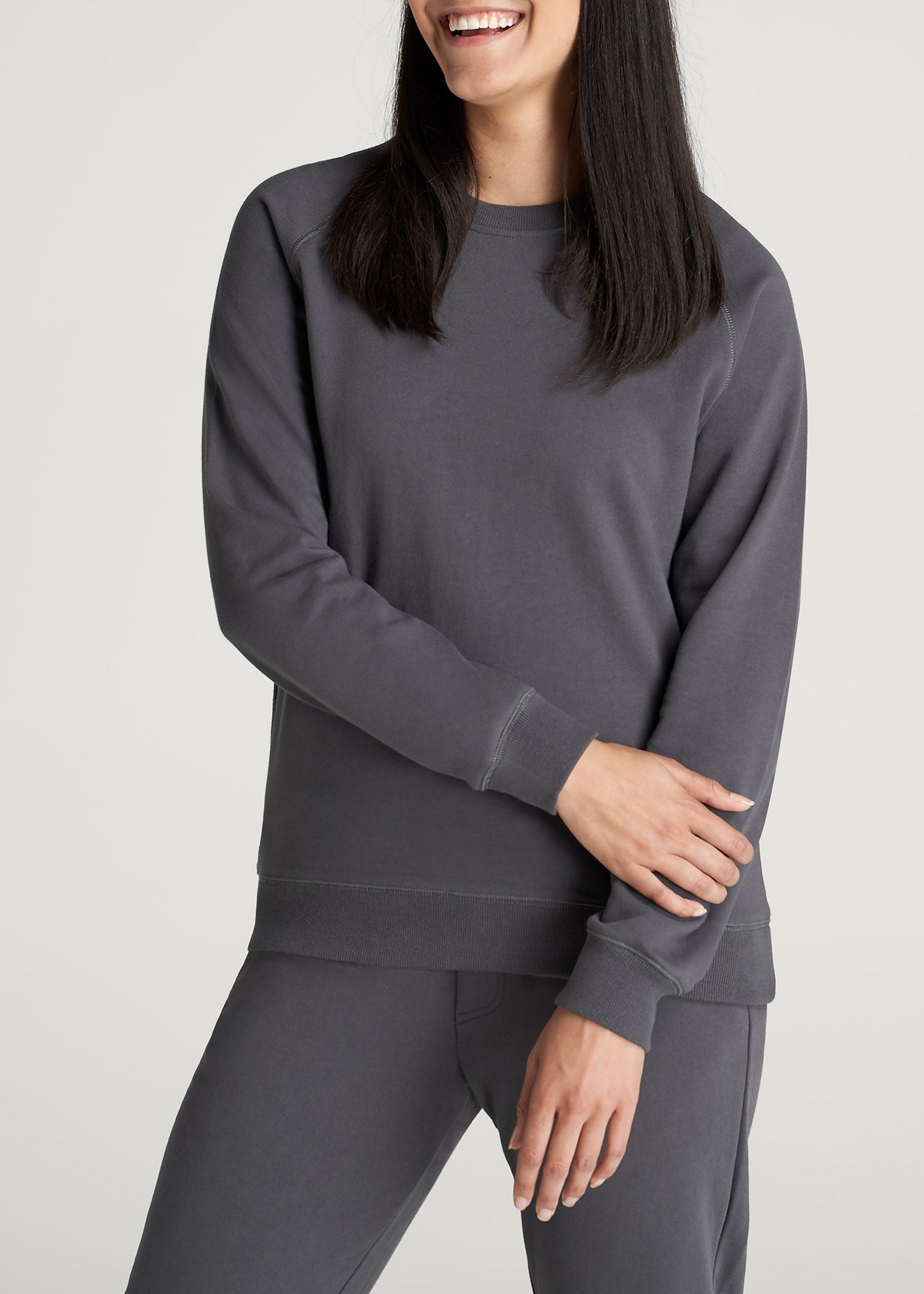 American Tall Women Wearever French Terry Crewneck Sweatshirt for Tall Women in Charcoal