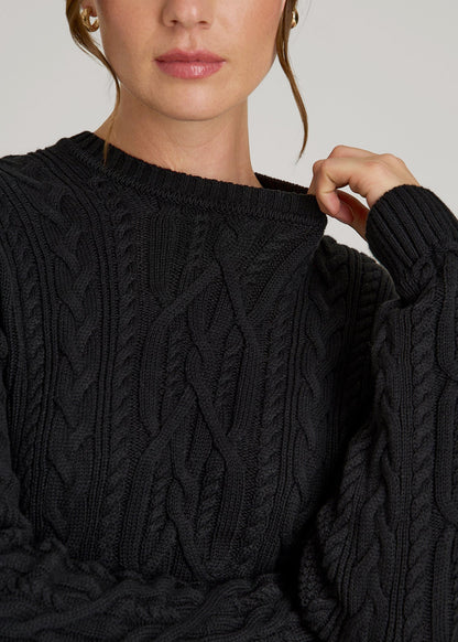 American Tall Women Cotton Crewneck Sweater for Tall Women in Black