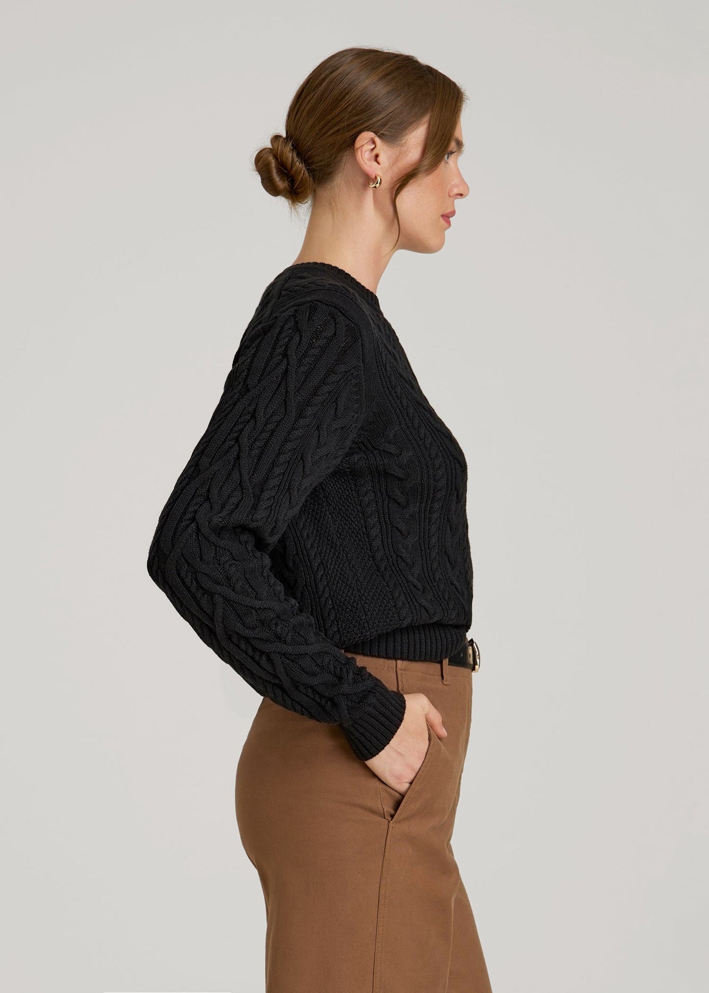 American Tall Women Cotton Crewneck Sweater for Tall Women in Black