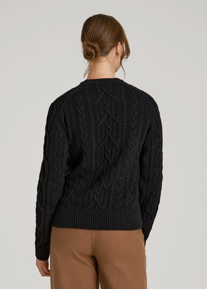 American Tall Women Cotton Crewneck Sweater for Tall Women in Black