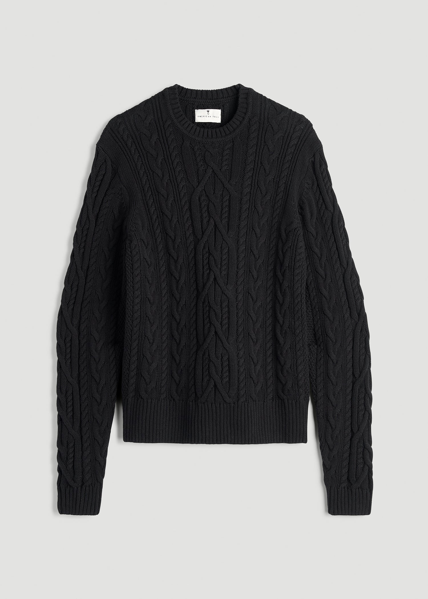 American Tall Women Cotton Crewneck Sweater for Tall Women in Black