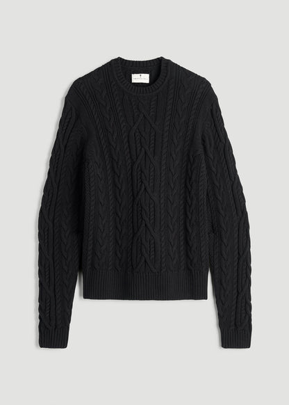 American Tall Women Cotton Crewneck Sweater for Tall Women in Black