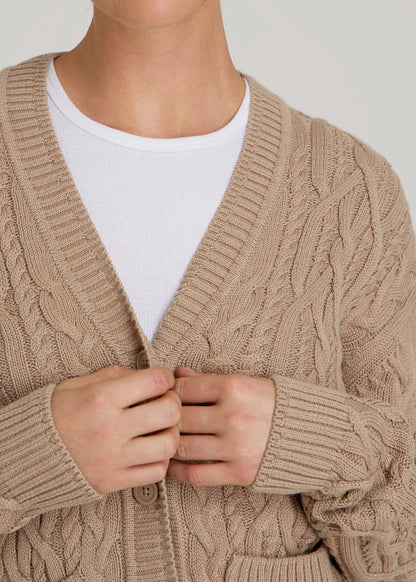 American Tall Women Relaxed Cotton Cable Knit Cardigan for Tall Women in Stucco