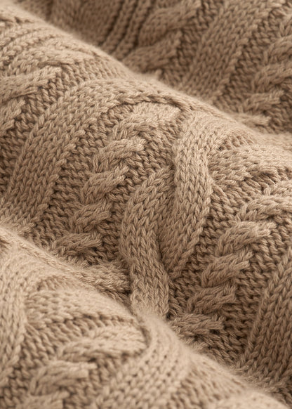 American Tall Women Relaxed Cotton Cable Knit Cardigan for Tall Women in Stucco