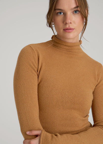 American Tall Women Rolled Mock Neck Sweater for Tall Women in Caramel
