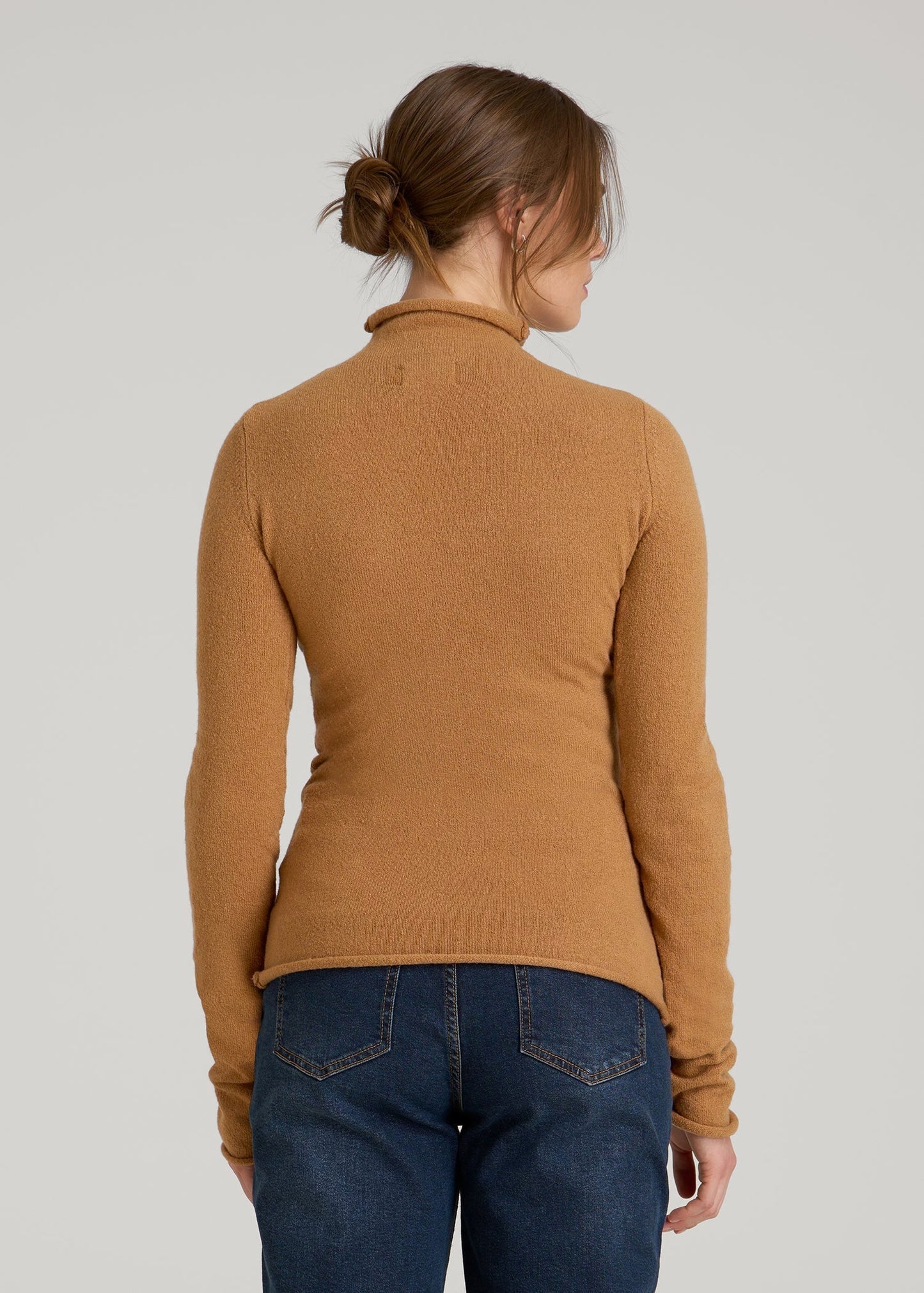 American Tall Women Rolled Mock Neck Sweater for Tall Women in Caramel