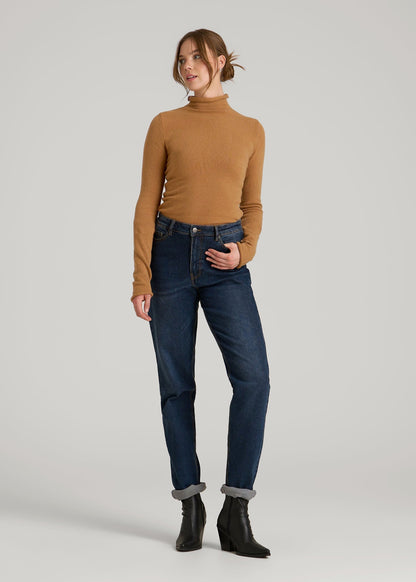 American Tall Women Rolled Mock Neck Sweater for Tall Women in Caramel