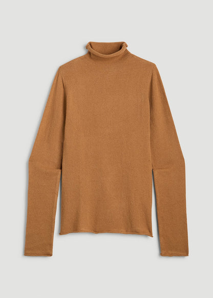 American Tall Women Rolled Mock Neck Sweater for Tall Women in Caramel