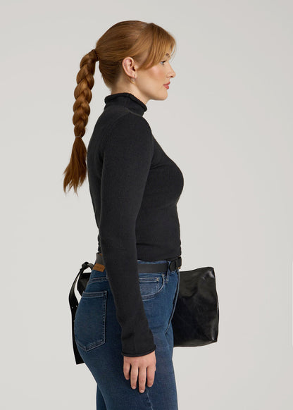 American Tall Women Rolled Mock Neck Sweater for Tall Women in Black