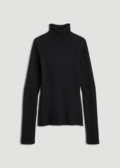 American Tall Women Rolled Mock Neck Sweater for Tall Women in Black