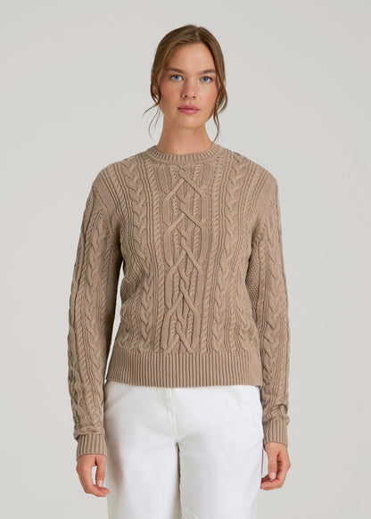American Tall Women Cotton Crewneck Sweater for Tall Women in Stucco