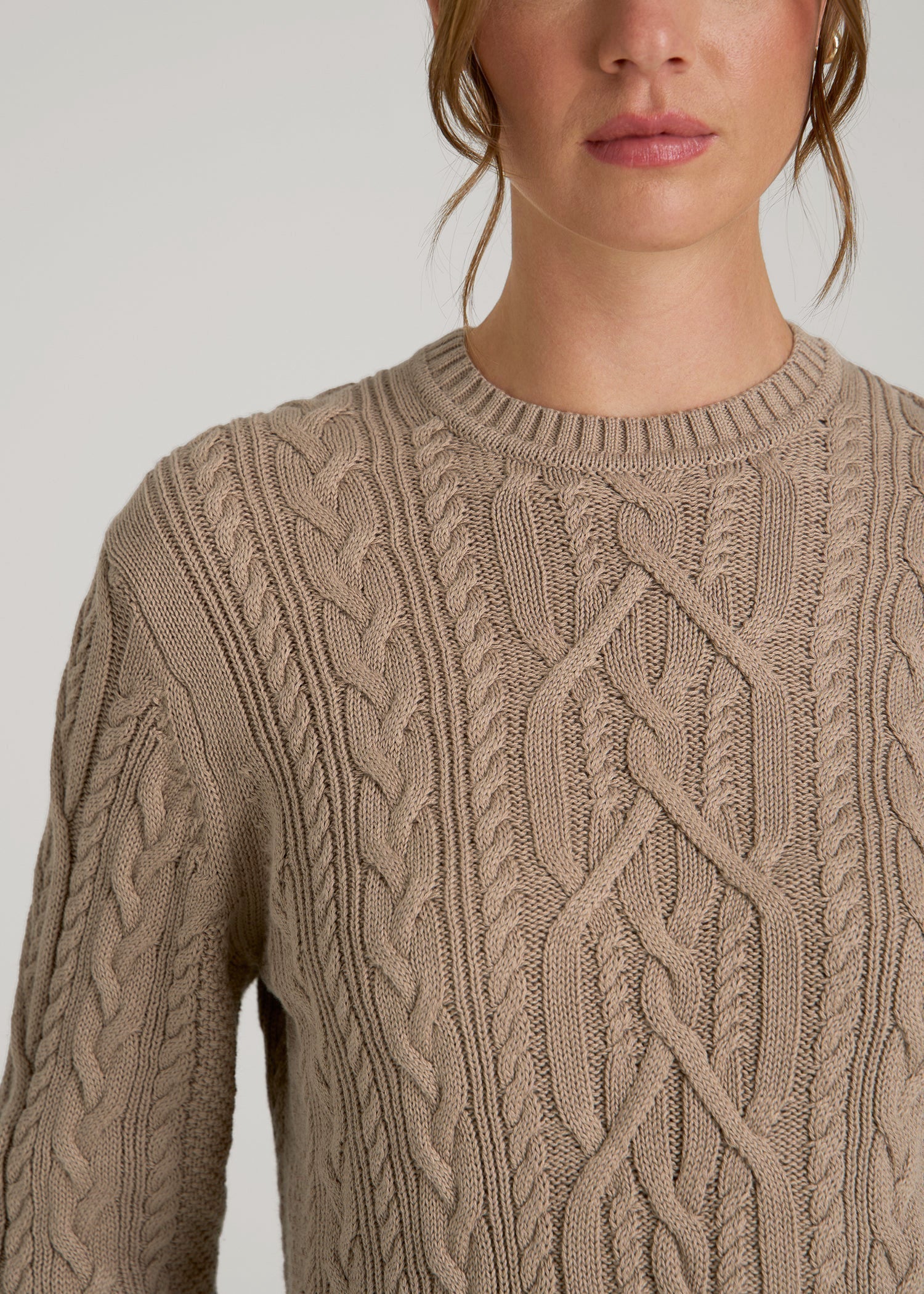 American Tall Women Cotton Crewneck Sweater for Tall Women in Stucco