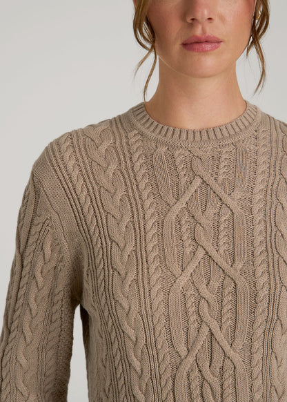 American Tall Women Cotton Crewneck Sweater for Tall Women in Stucco